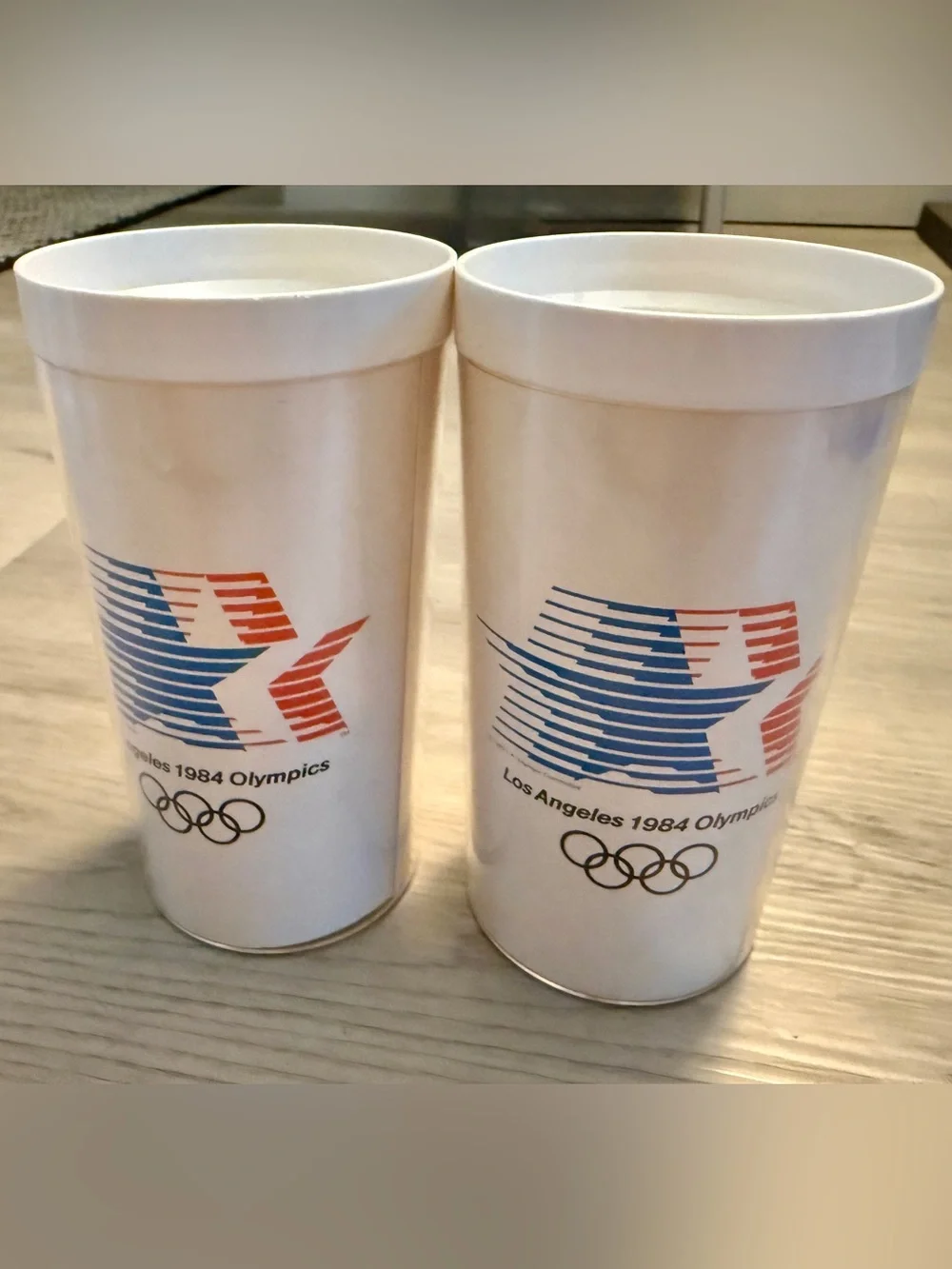 (2) Rare 1984 Los Angeles Olympics Plastic Cups XXIIIrd Olympiad Sam The Eagle